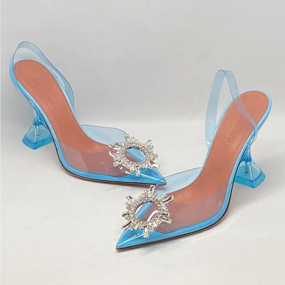 Amina Muaddi Begum Clear Crystal Slingback Pumps size 38 - Picture 2 of 14